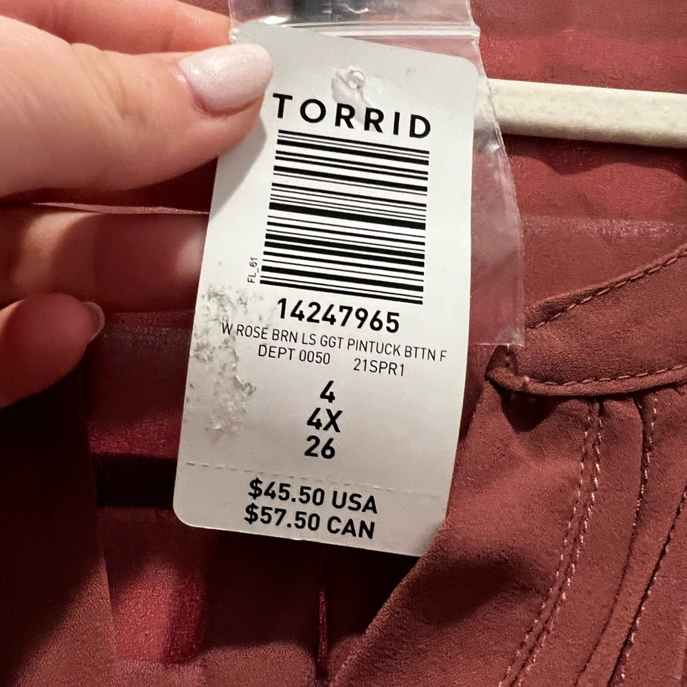 NWT Torrid Long Sleeve Pink Blouse 4X - Picture 6 of 6